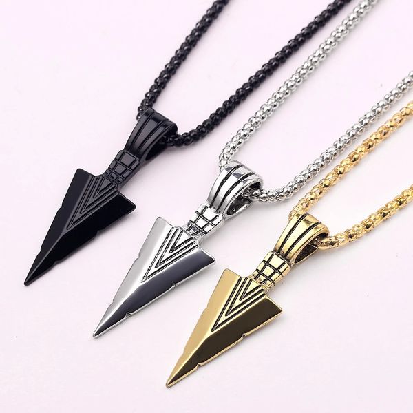 

men's fashion jewelry black gold silver color arrow head pendant long chain necklaces mens necklaces collier femme arrowhead
