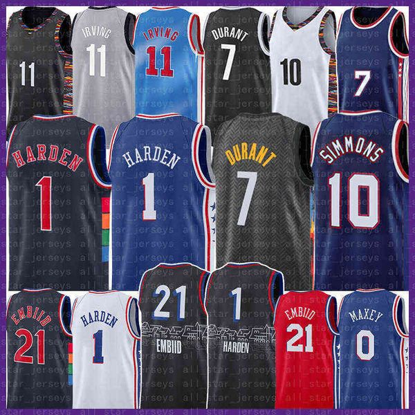 

james harden ben simmons basketball jersey 1 10 kevin durant kyrie irving joel embiid tyrese maxey allen iverson jerseys 7 11 21 3 0 mens, Black;red