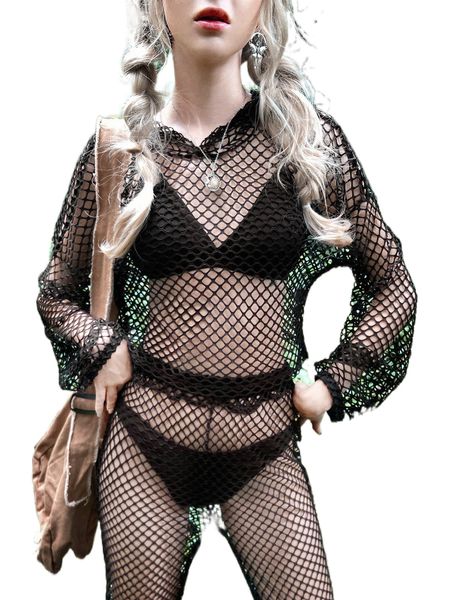 

fishnet drop shoulder sweatshirt & pants without lingerie set w8ue#, White