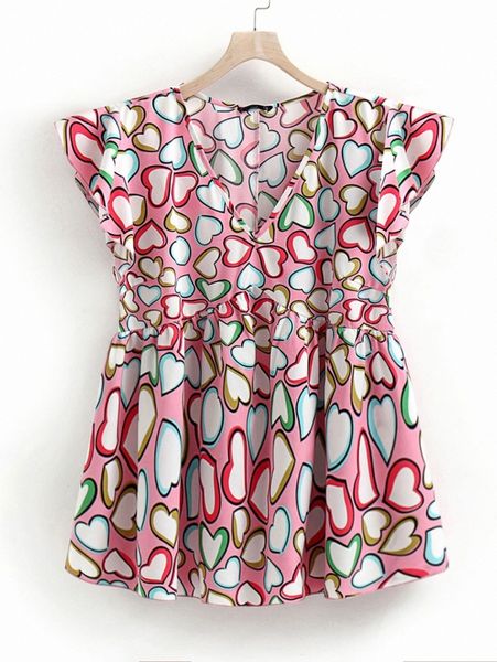 

plus allover heart print butterfly sleeve peplum blouse x3bt#, Black
