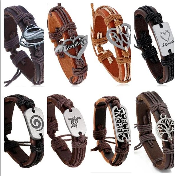 hip hop UOMO DONNA Bracciale in pelle di vacchetta cuore d'amore Albero della vita Selezione di 8 stili Bracciale in vera pelle 100% intrecciata con filo di cera regolabile