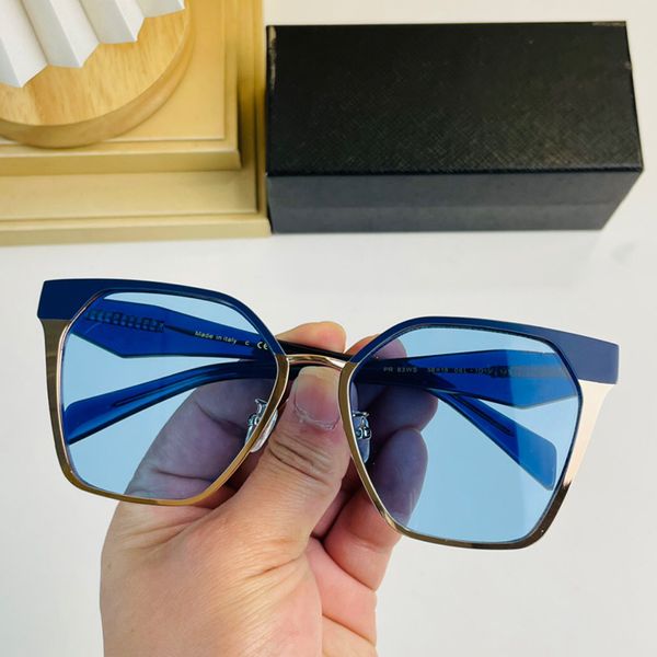 

blue mirrored sunglasses women PR83WS Metal Asymmetric Frame designer brand fashion Party cat eye Sun glasses simple generous top quality protection eyewear