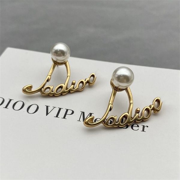 

20% off 2022 new jewelry new letter pearl earrings advanced sense two small fragrance fashion hundred wearing earrings, Golden