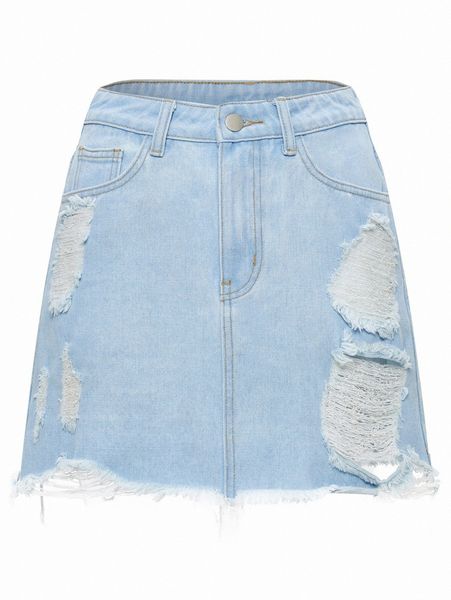 

ripped raw cut denim skirt z27e#, Black