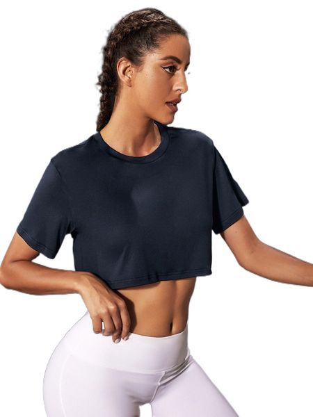 

absorbs sweat breathable crop sports tee s1ra#, Gray