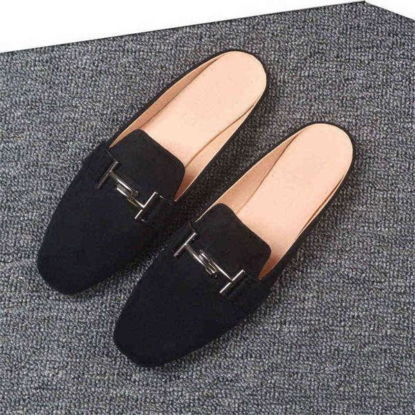 

women flat slippers female luxury lazy fashion slides ladies outdoor casual mules shoes pointed non-slip solid color sandals y220719, Black