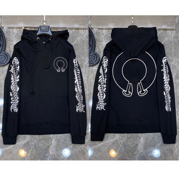 

brand mens loose sweatshirts classic ch designer hoodie horseshoe sanskrit print luxury zipper jacket pullover hooded coat fashion women sw, Black
