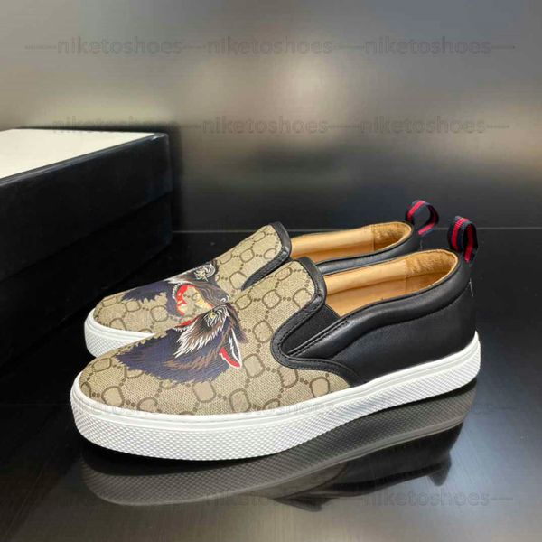 

double g mens italy blooms print casual shoes 407362brown flat canvas leather running shoe man designer tiger wolf trainers sneakers