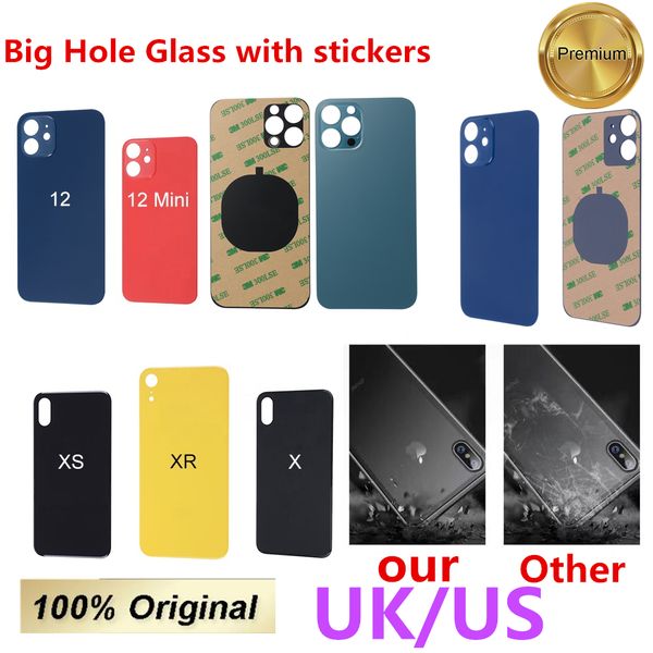 

original oem big hole back cover glass cell phone housings for iphone 12 8 8p x xr xs 11 pro max se2 replacement with sticker battery door u