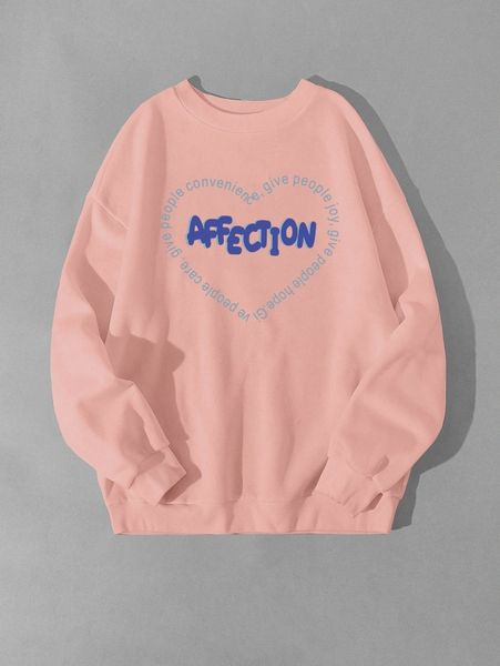 

heart & slogan graphic drop shoulder pullover i543#, Black
