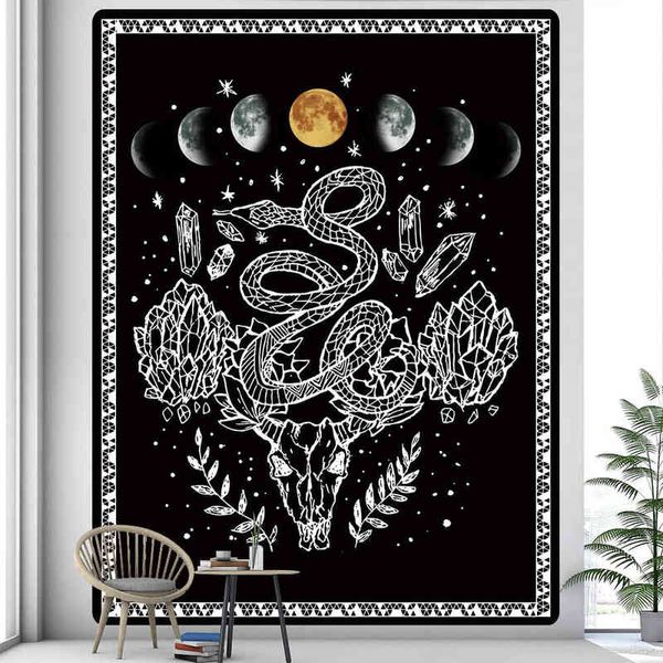 Moon Snake Owl Tapestry Mandala Sala itens de decoração de parede Decoração de quarto decoração de tecido estético tapearia j220804