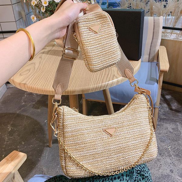 

designer raffia straw crossbody shoulder bag women luxurys designers bags fashion knitting underarm handbags woman half moon handbag