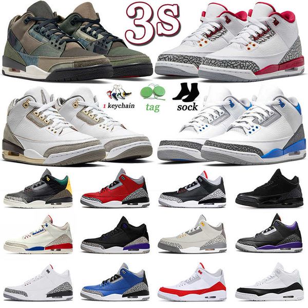

cardinal red men basketball shoes 3 3s jumpman patchwork pine green racer blue midnight navy medium grey white cement mens trainers sports, Black
