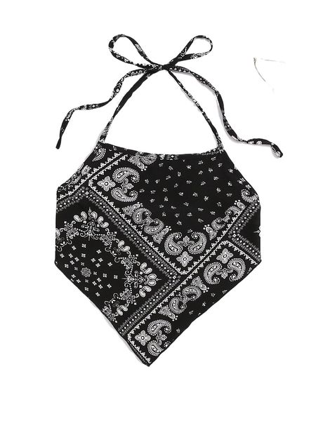 

paisley scarf print bandana tie back halter r9hv#, White