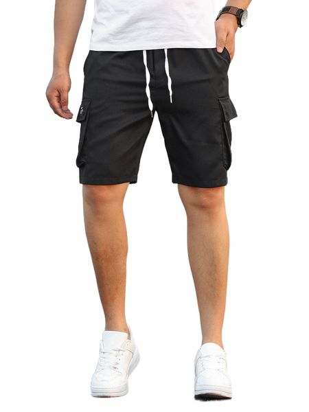 

men slogan patched detail flap pocket drawstring waist shorts z8kk#, White;black