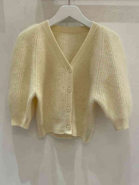 

women's knits tees batong yellow sweater french spring women's slim fitting bubble sleeve cardigan trend, White