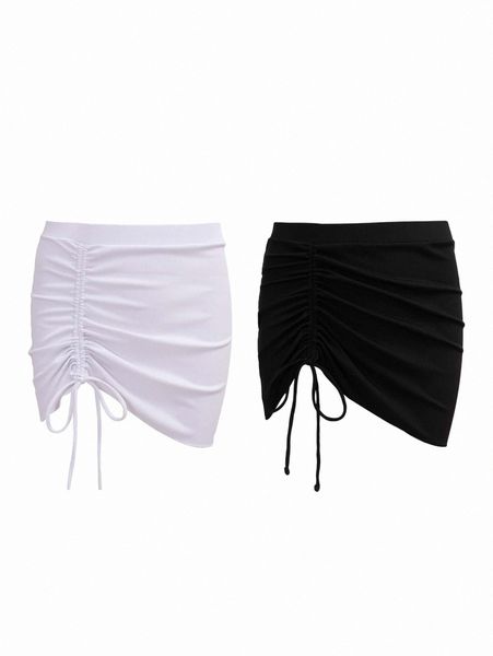 

2pack drawstring cover up skirt j0y5#, White;black