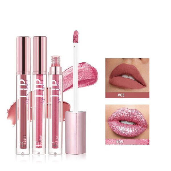 Pudaier Matte Fine Flash Lipgloss, wasserfest, professionelles Make-up, voll tragbar, Glitzer-Lippenglasur für Make-up, Tönung, Kosmetik