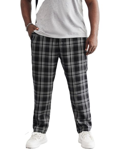

extended sizes men plaid print pants h4qy#, Black
