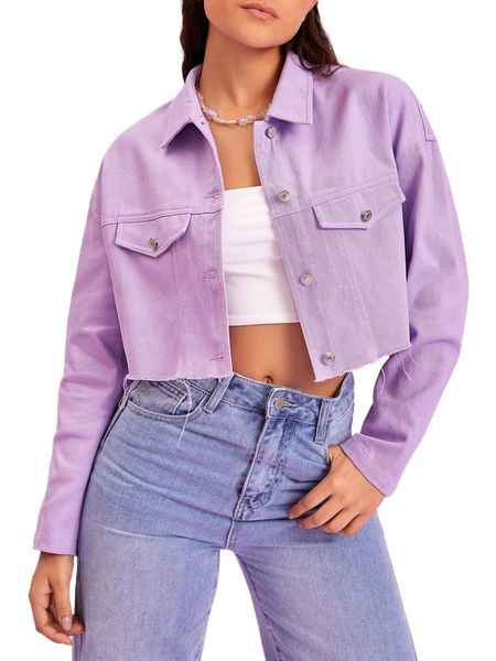 

drop shoulder frayed trim jacket 31cb#, Black;brown