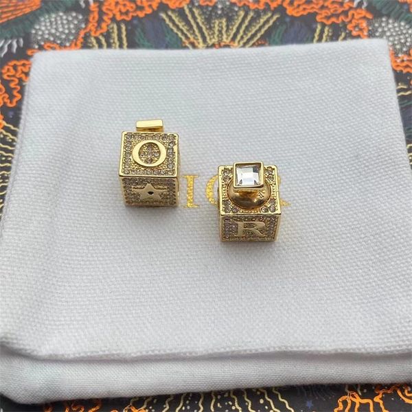 

jewelry store outlets new diamond inlaid square dice feminine fashion letter earrings, Golden
