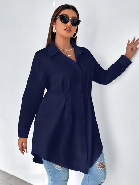 

plus plicated detail drop shoulder blouse h9qw#, Black