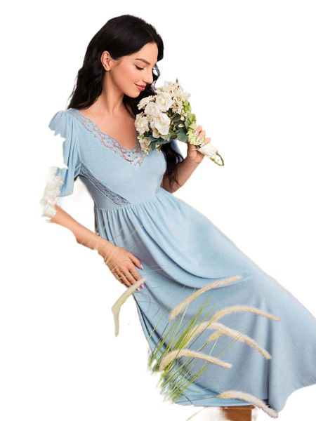 

lace panel lantern sleeve nightdress z0cu#, Black;red