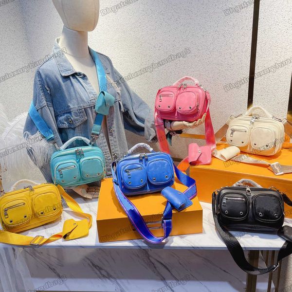 

monograms bb camera bags versatility utility crossbody shoulder bags navy denim canvas wide textile strap multiple zipped pockets sliding