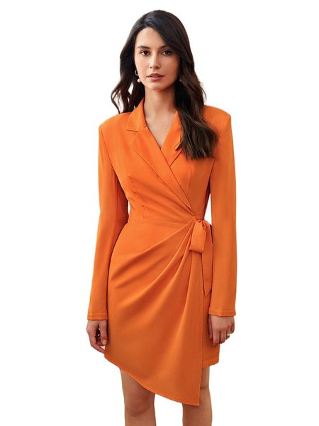 

lapel collar wrap tie side blazer dress z1uy#, White