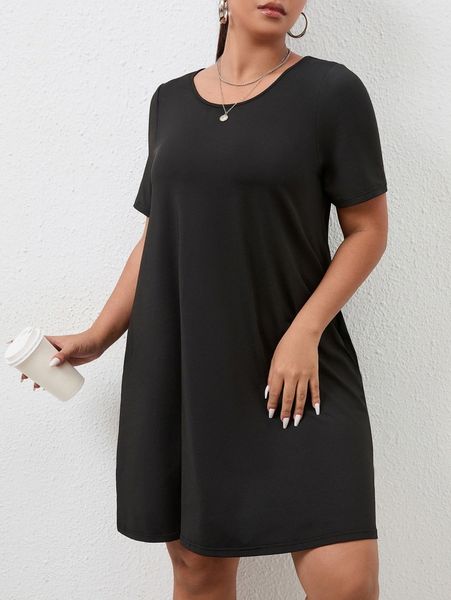 

plus hidden pocket tee dress 37i9#, Black