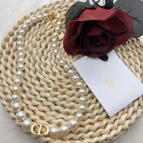 

d family dijia new necklace women's size pearl cd letter fashion simple high version net red same, Black