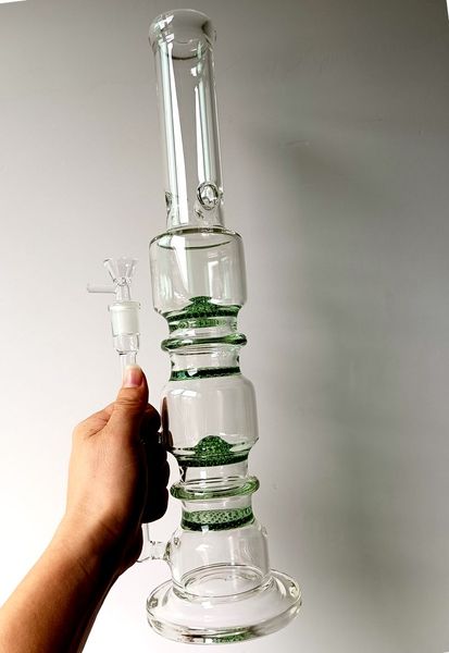 Narghilè Bong in vetro verde da 18 pollici con filtri a nido d'ape Tubi da fumo di tipo dritto da 18 mm femminili