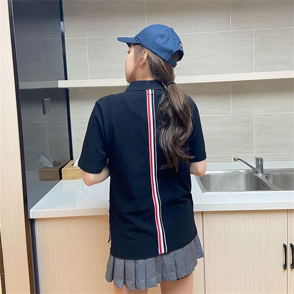 

summer explosion tb20 summer new lapel loose casual t-shirt back vertical ribbon color matching for men and women, White