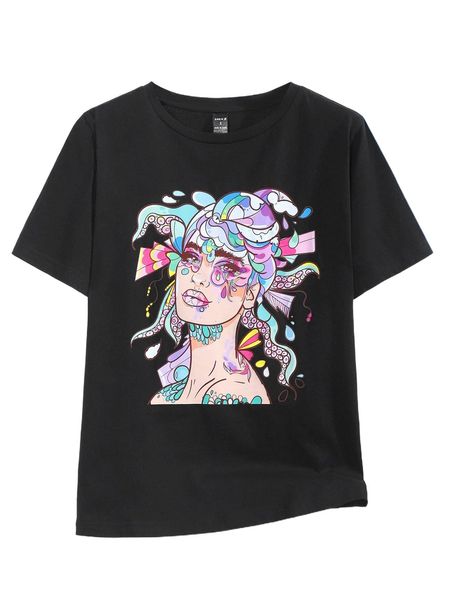 

x studioirida figure graphic crew neck tee v503#, White