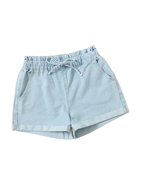 

tie waist light wash denim shorts 67ms#, White;black