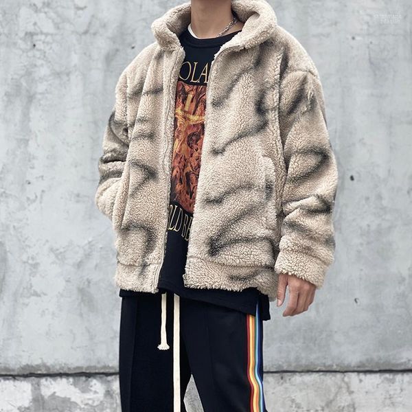 Parka da uomo in piumino High Street Giacca calda in lana d'agnello da uomo e da donna Cappotto invernale in pile imbottito in cotone tie-dye Oversize spesso casual imbottito Ka