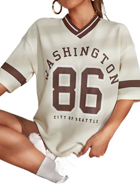 

drop shoulder letter & number print tee r0zg#, White