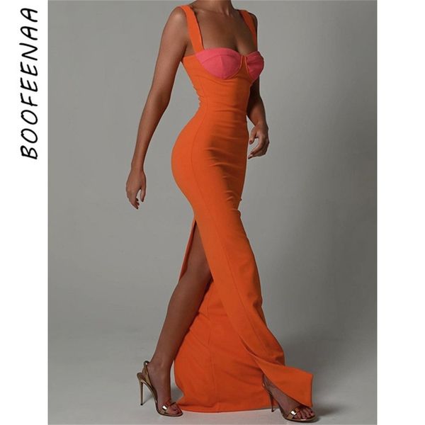 

boofeenaa elegant bodycon slit dresses for women clothing party square neck sleeveless backless long maxi dress c85cc23 220620, Black;gray