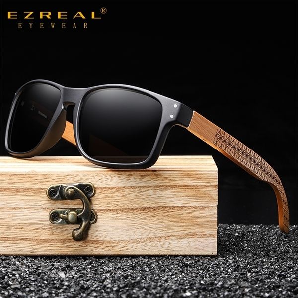 

ezreal brand design beech wood handmade sunglasses men polarized eyewear outdoor driving sun glasses reinforced hinge 220521, White;black