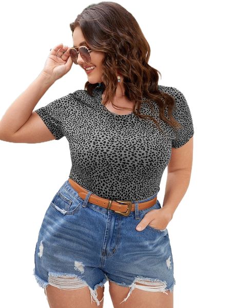 

plus dalmatian print tee d80v#, Black