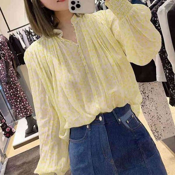 

women's polos french spring flower print women's long sleeved shirt tk1, White