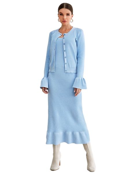 

ruffle hem cami sweater dress with cardigan o6qa#, White;black