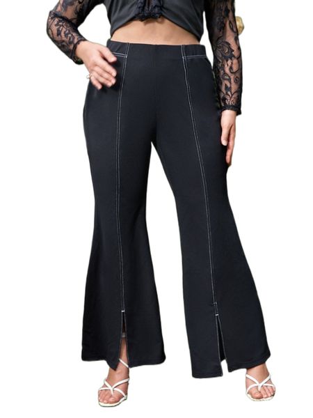 

plus stitching split hem flare leg pants s2ry#, Black