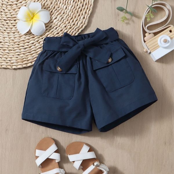 

baby flap pocket paperbag waist belted shorts she, Black