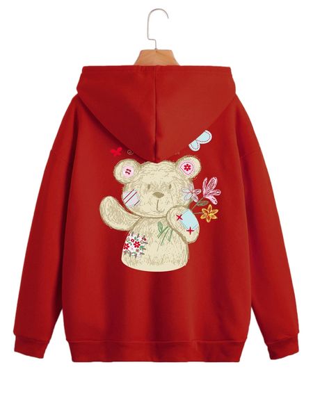 

cartoon graphic zipper up thermal hoodie p7zo#, Black