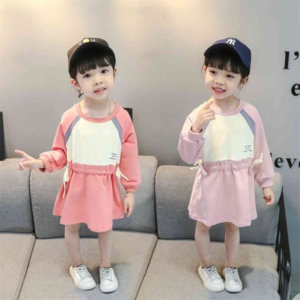 Dress Girl Patchwork Girls Dresses Toddler Letter Party Dress For Children Primavera Autunno Abbigliamento per ragazze 210412