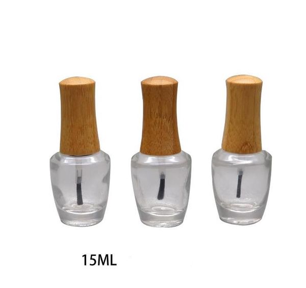 Flacone vuoto per smalto in vetro trasparente da 15 ml con tappo in bambù Contenitore per unghie cosmetico liquido fai da te con strumento per trucco pennello SN6479