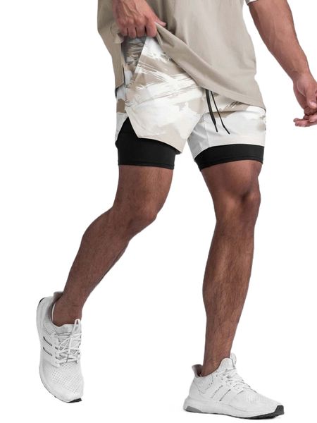 

men graphic print drawstring waist 2 in 1 sports shorts with phone pocket 85vo#, White;black