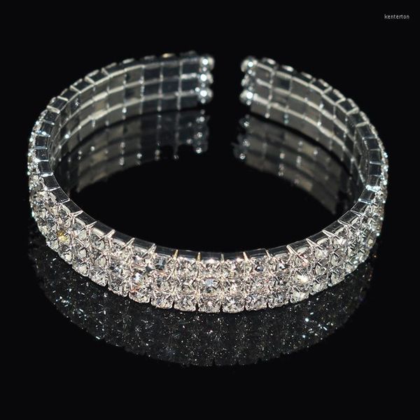 Bangle Full Rhinestone 3 fila Prata Bracelets de Crystal e Bulbões de Crystal de Crystal Prazado de Bulbóstal Jóia de Jóias de Jóias de Jóias Kent22