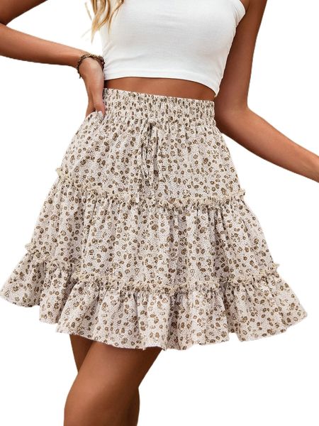 

ditsy floral knot front layered frill trim skirt j2co#, Black